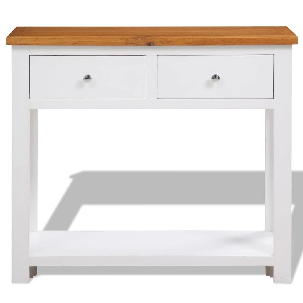 Solid Oak and Acacia Wood Console Table with Two Drawers and Shelf F614