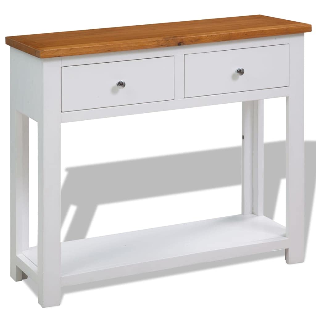 Solid Oak and Acacia Wood Console Table with Two Drawers and Shelf F614