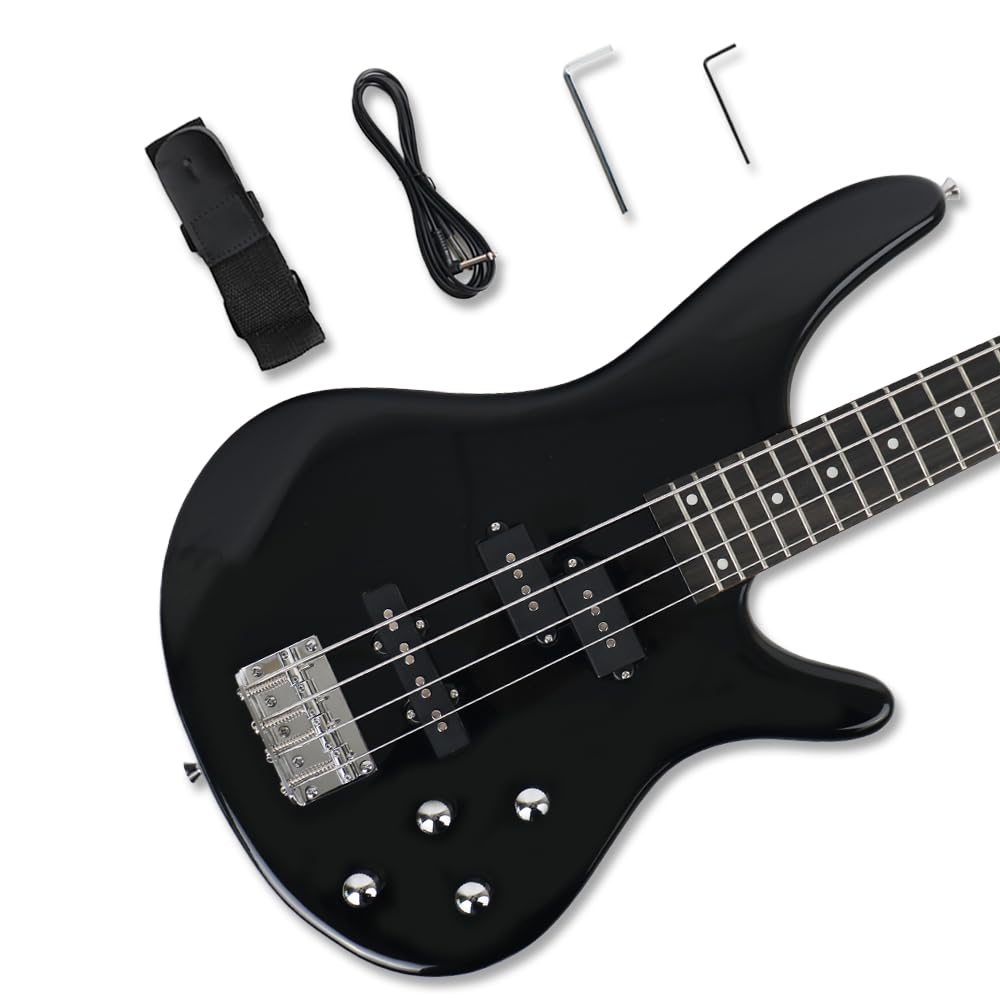 Black Full Size 24 Fret 4 String PJ Electric Bass Guitar L637916