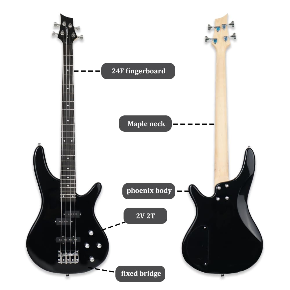 Black Full Size 24 Fret 4 String PJ Electric Bass Guitar L637916