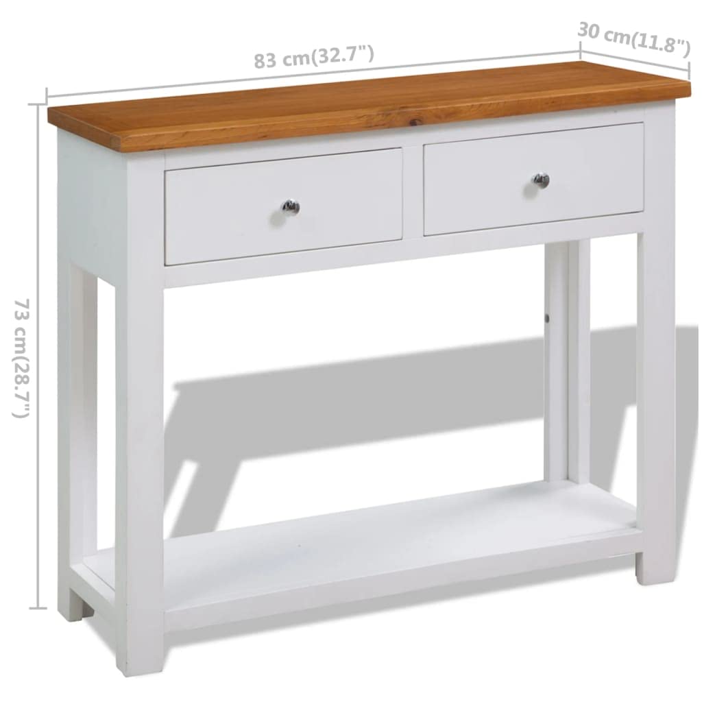 Solid Oak and Acacia Wood Console Table with Two Drawers and Shelf F614