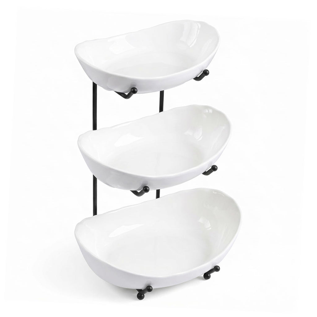 3 Tier Ceramic Fruit Bowl with Metal Stand O338196