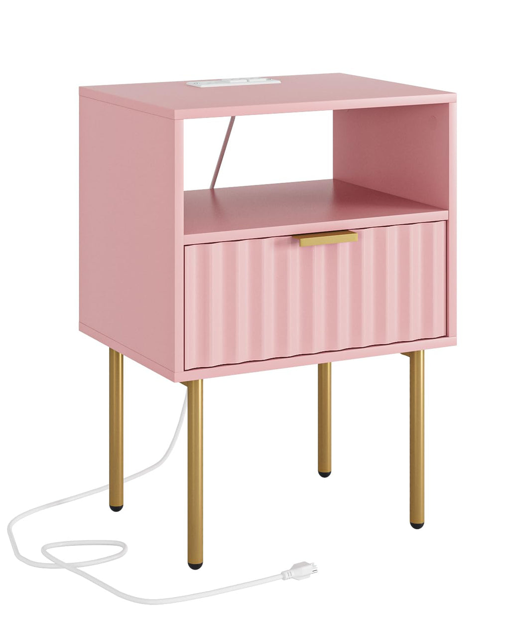Pink Fluted Nightstand with Charging Station V59930