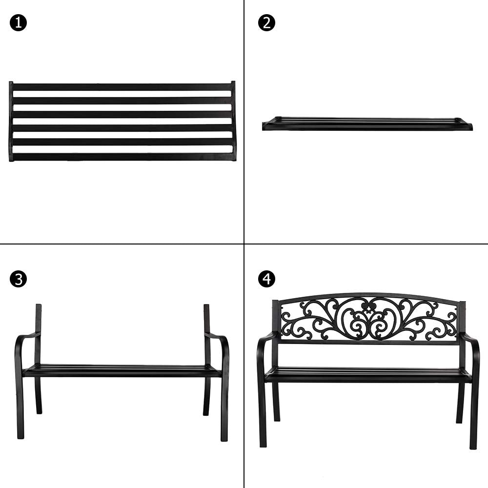 50" Black Metal Patio Bench G161