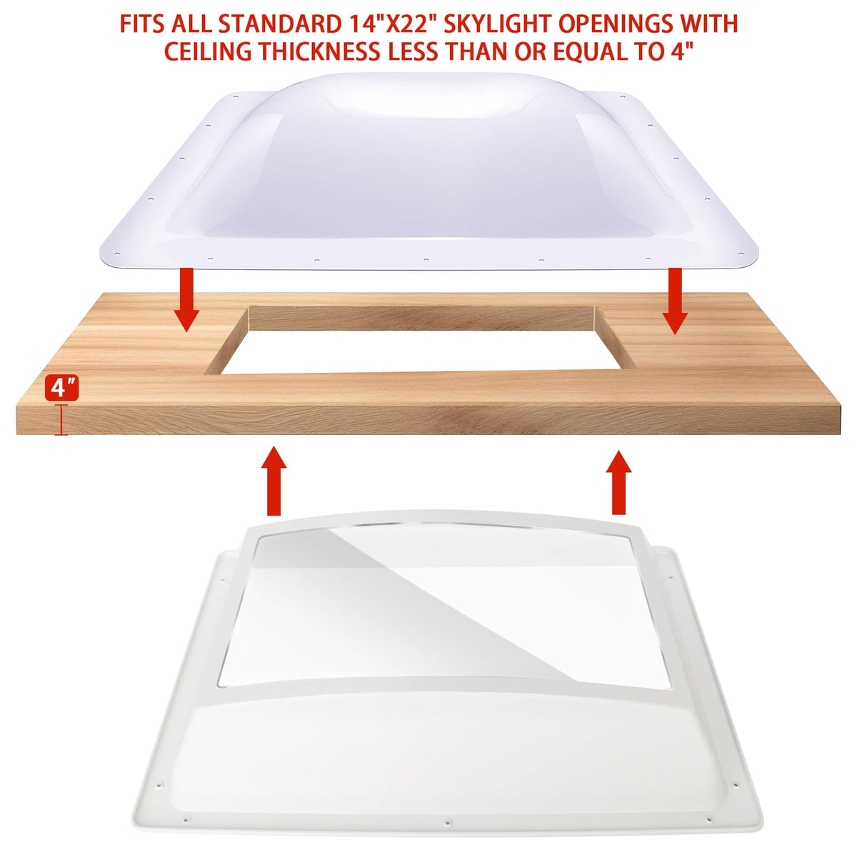 18" x 26" RV Shower Skylight Cover Outer Dome with Inner Dome and Sealant, White R874335
