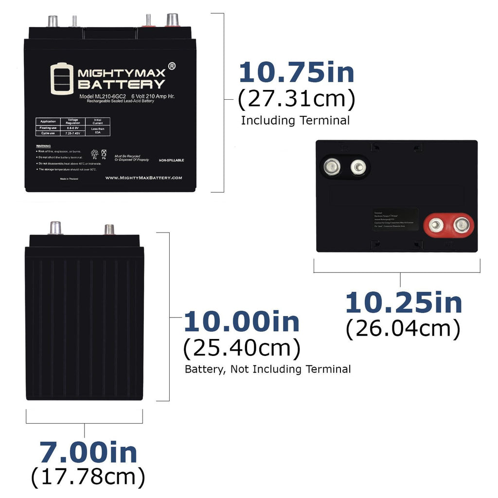6V 210AH Dual Terminal SLA Replacement Battery 4 Pack B369
