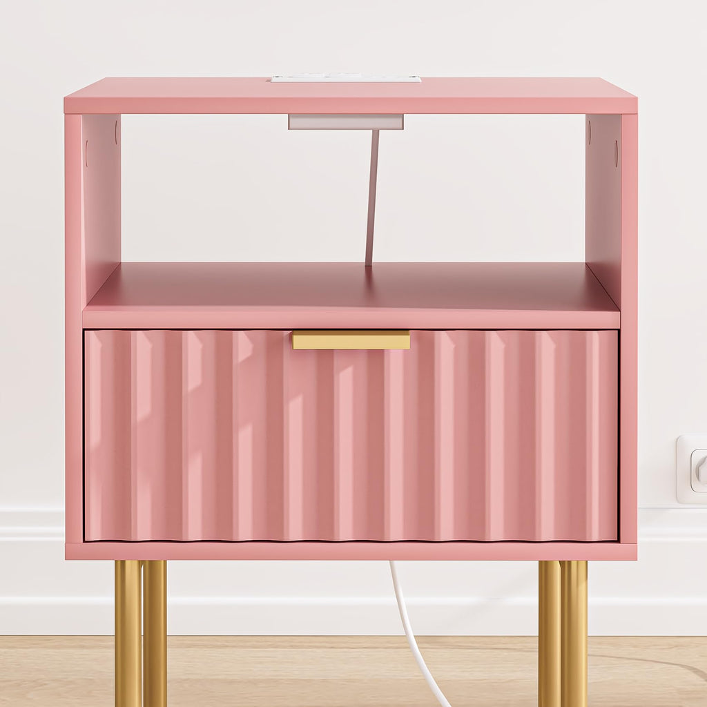 Pink Fluted Nightstand with Charging Station V59930