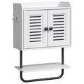 White Double Doors Bathroom Wall Cabinet with Towel Bar, Adjustable Shelf, 2 Hooks O504948