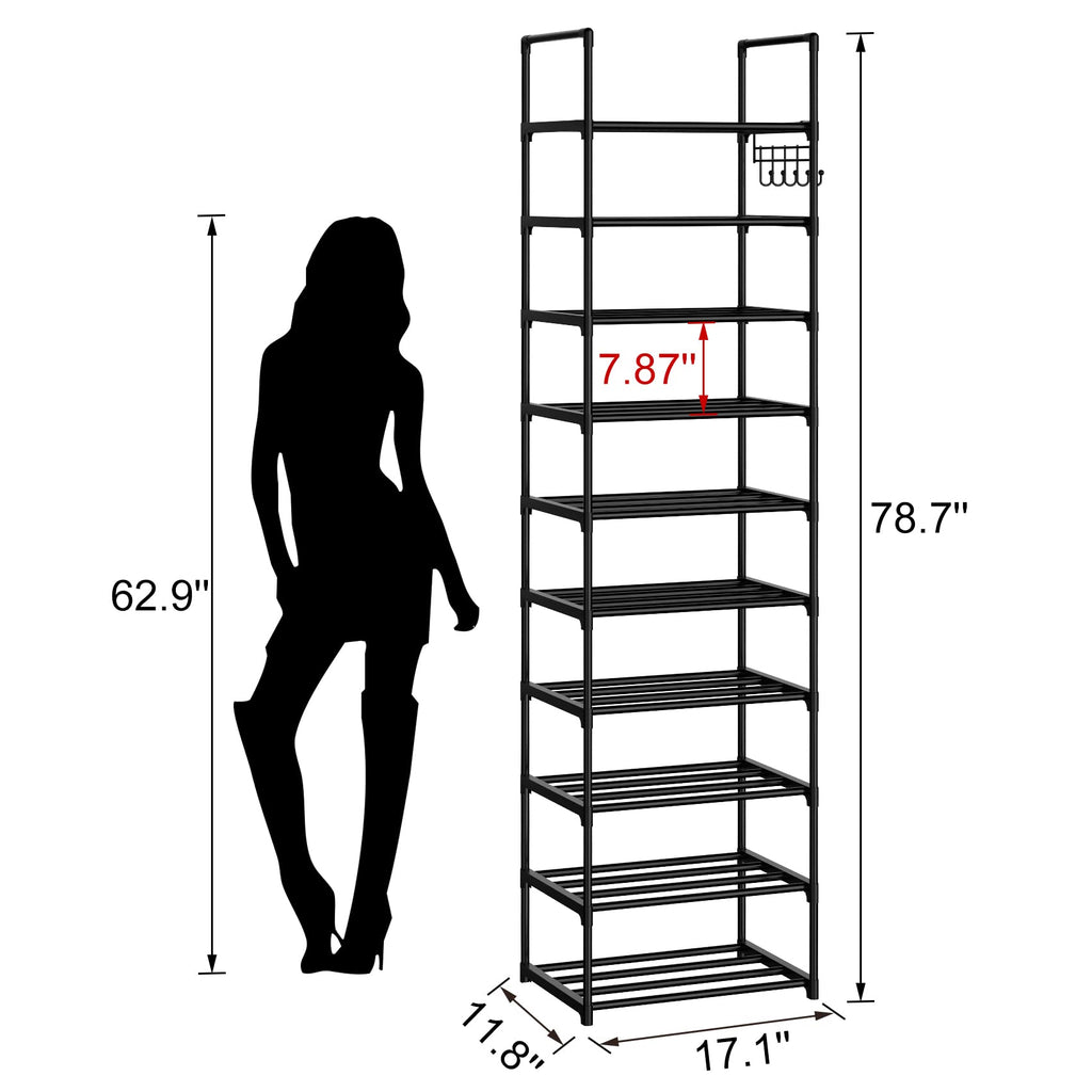 Black 10 Tiers Narrow Shoe Rack A2460