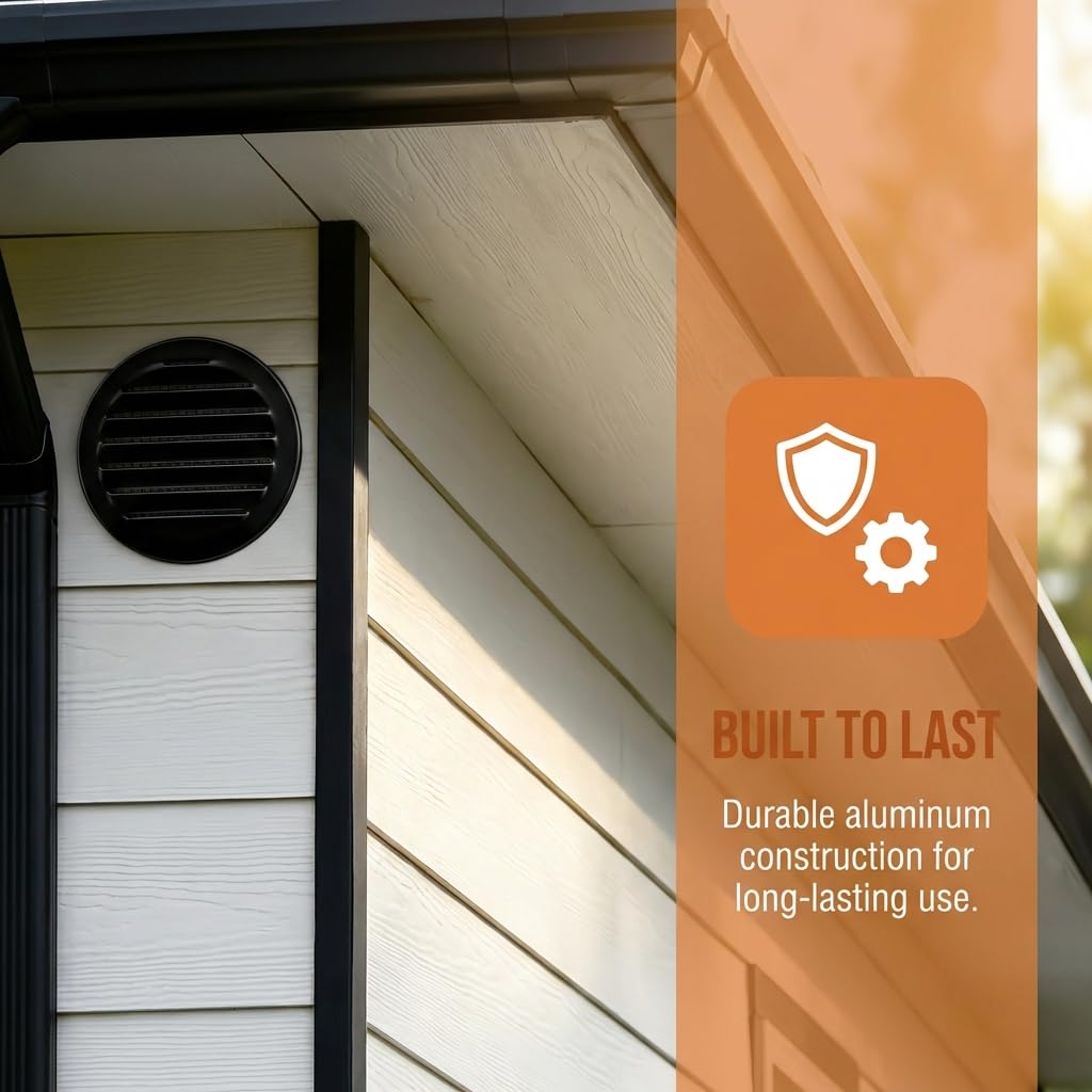 Black 2 Inches Round Aluminum Louver with Insect Screen F391068