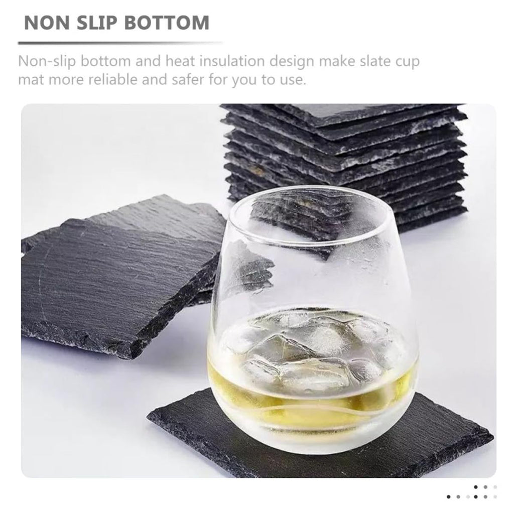 Black 12pcs Natural Stone Coaster Set R38871