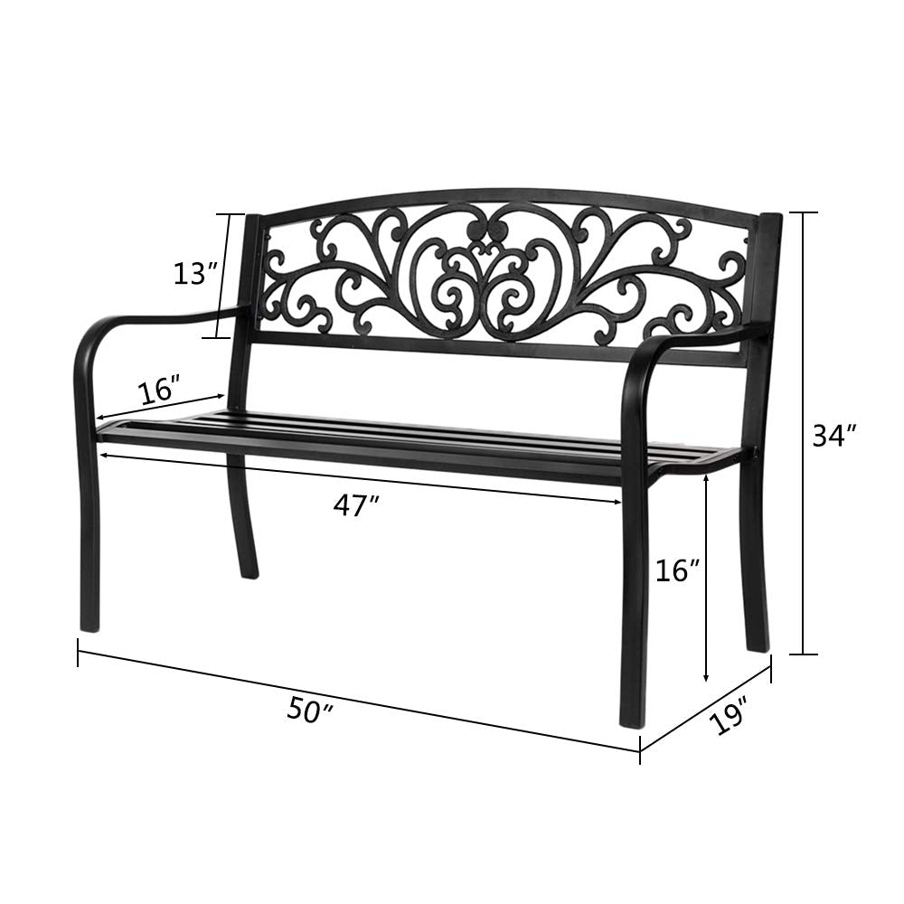 50" Black Metal Patio Bench G161