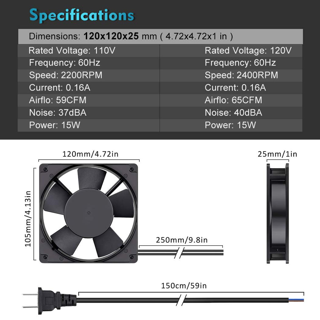 120mm AC Axial Exhaust Fan Dual Ball H18827