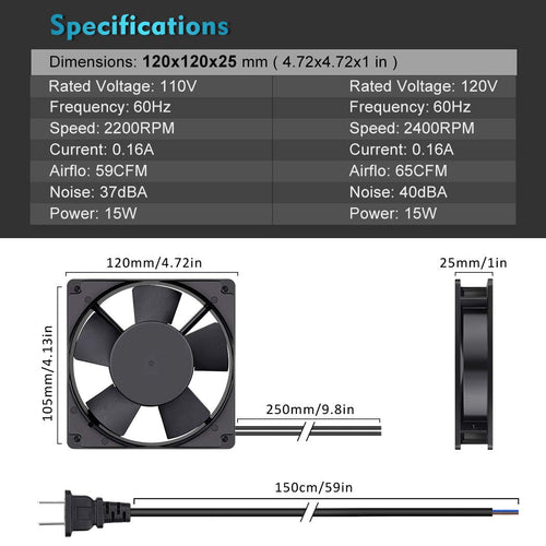 120mm AC Axial Exhaust Fan Dual Ball H18827
