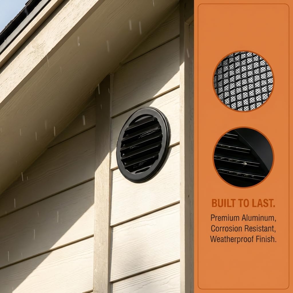 Black 2 Inches Round Aluminum Louver with Insect Screen F391068
