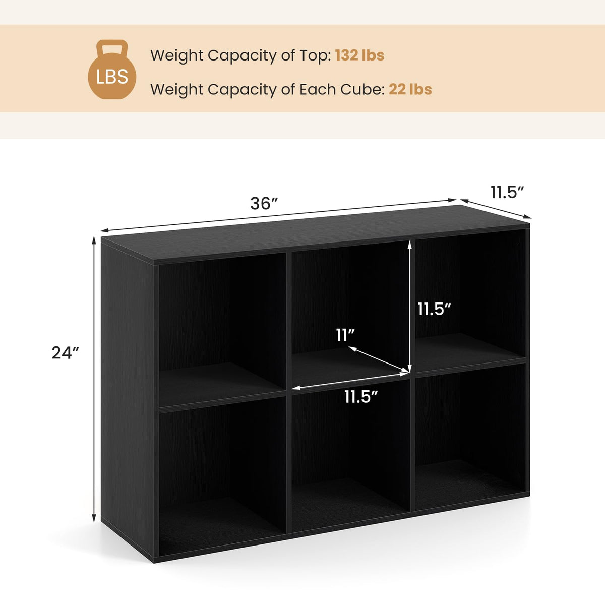 Black 6-Cube 3-Tier Bookcase O520