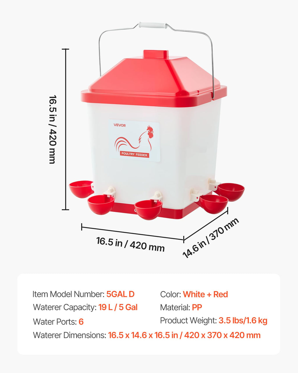 5 Gallon Automatic Chicken Waterer with 6 Water Ports O8975