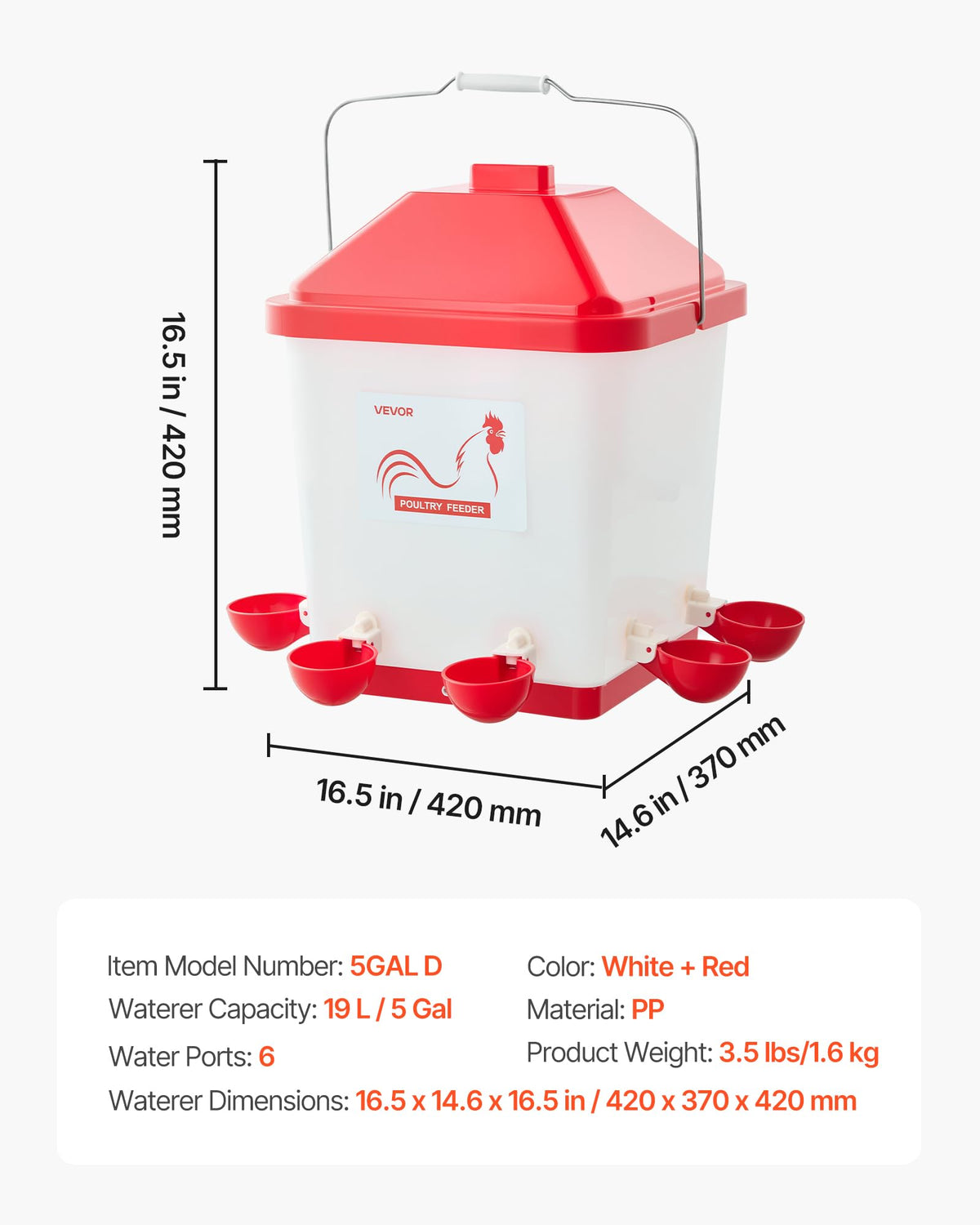 5 Gallon Automatic Chicken Waterer with 6 Water Ports O8975