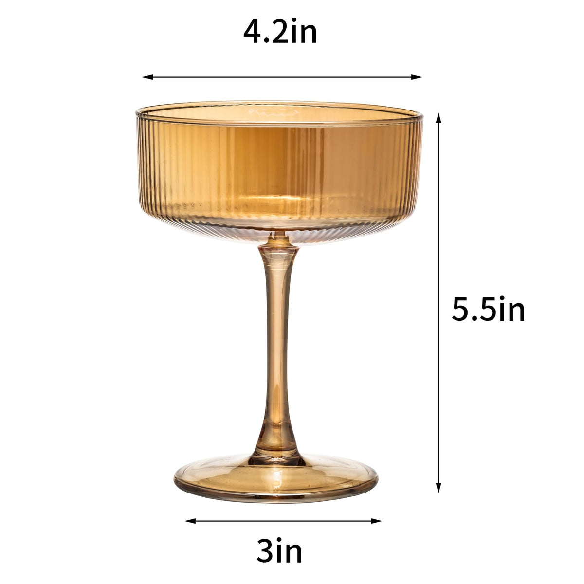 Set of 6 Amber Ribbed Coupe Cocktail Glasses H3893