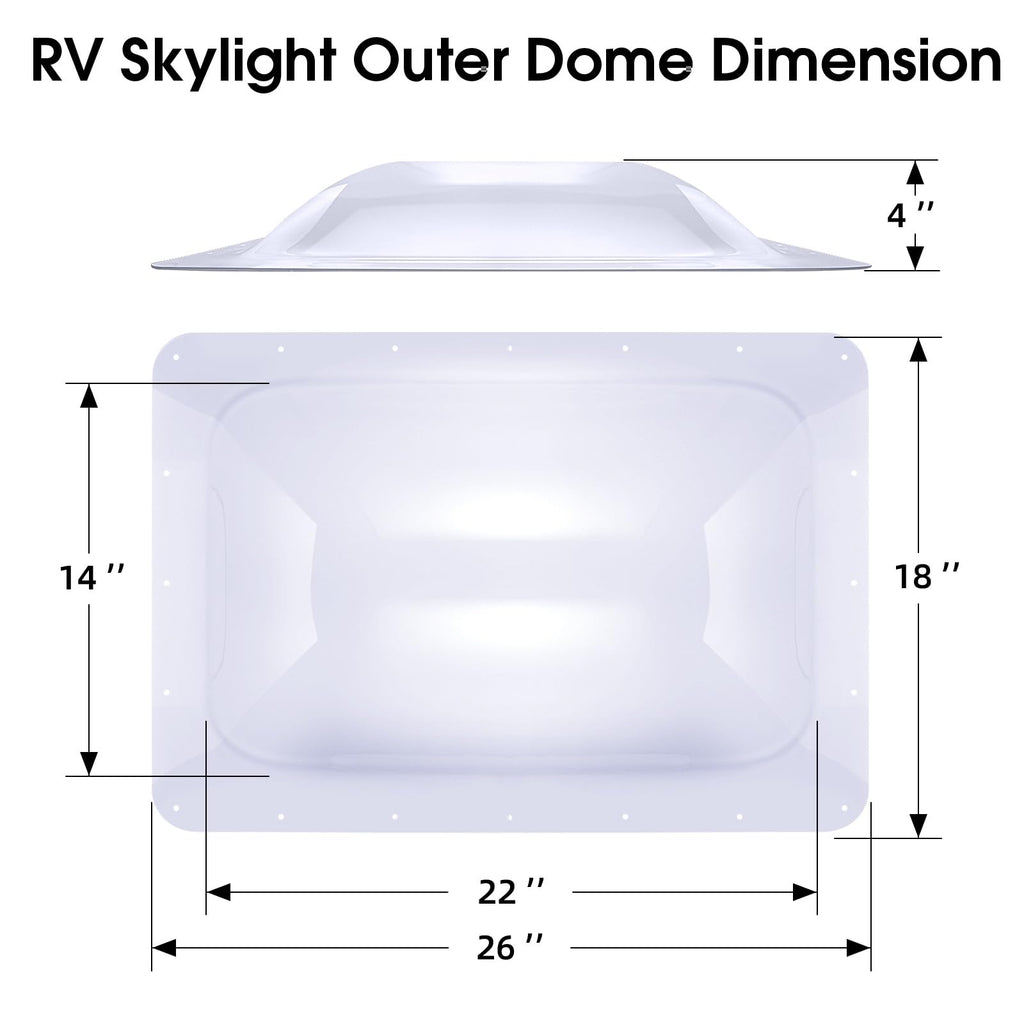 18" x 26" RV Shower Skylight Cover Outer Dome with Inner Dome and Sealant, White R874335