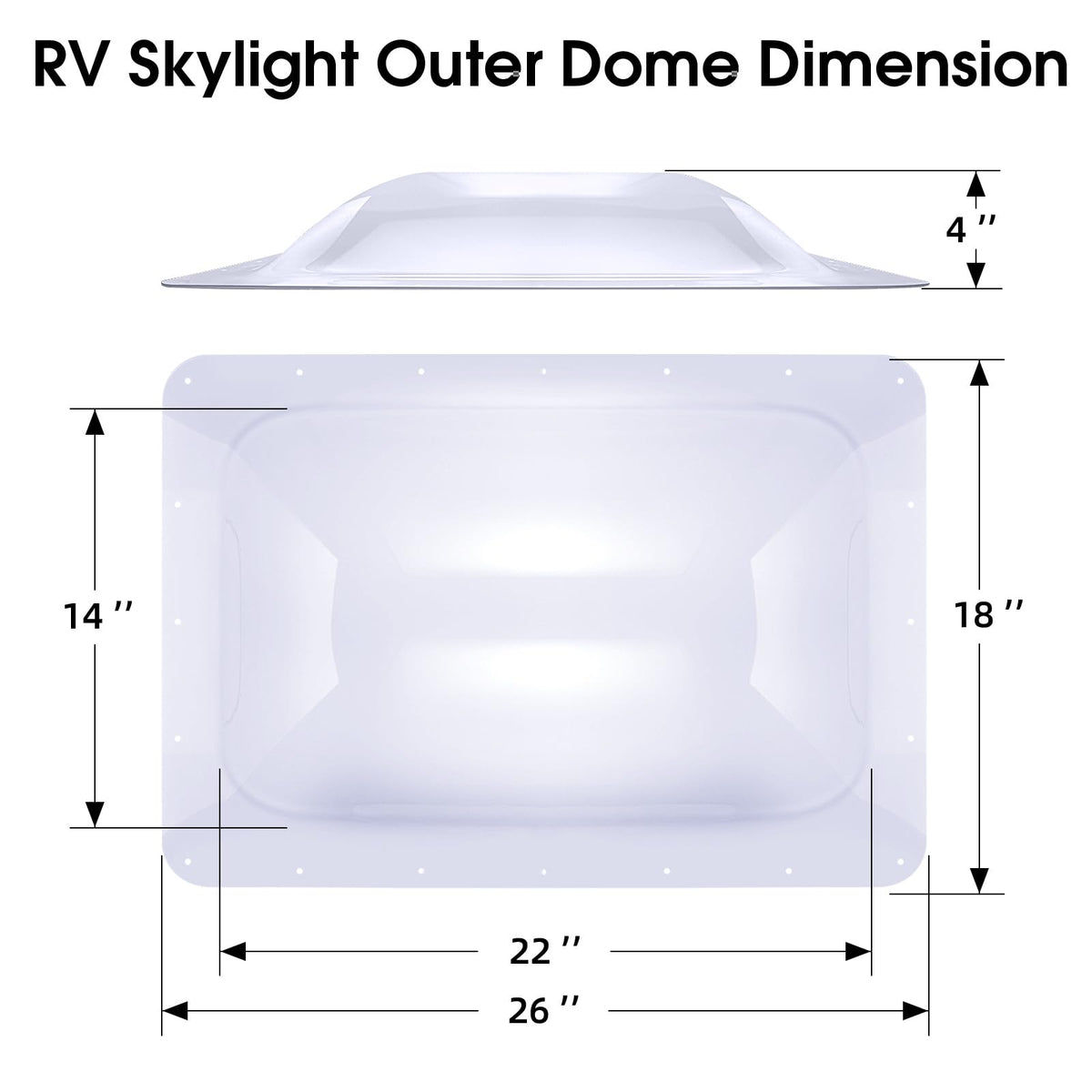 18" x 26" RV Shower Skylight Cover Outer Dome with Inner Dome and Sealant, White R874335