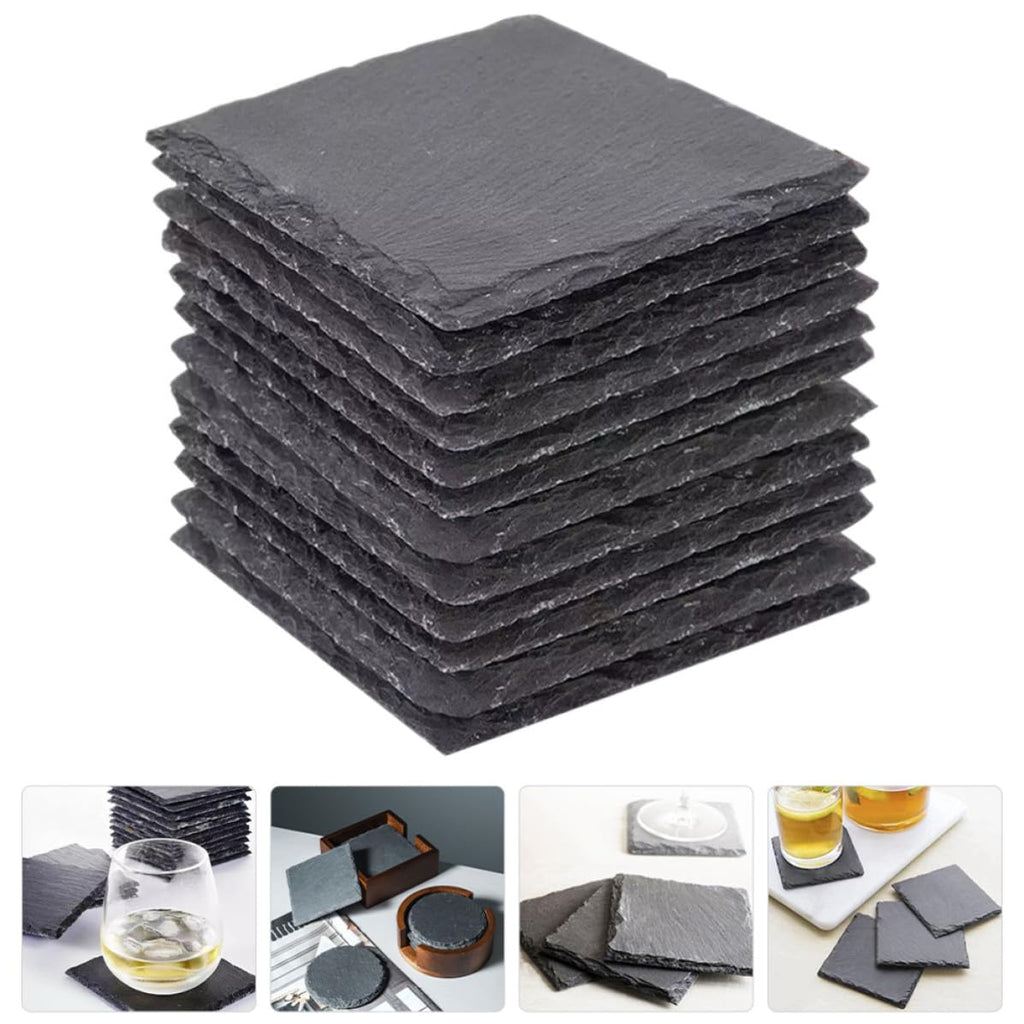 Black 12pcs Natural Stone Coaster Set R38871