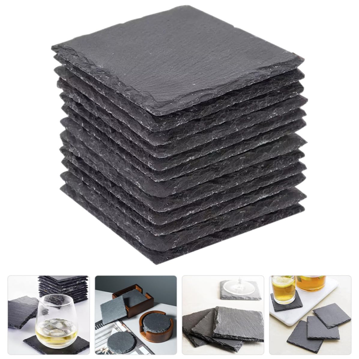 Black 12pcs Natural Stone Coaster Set R38871