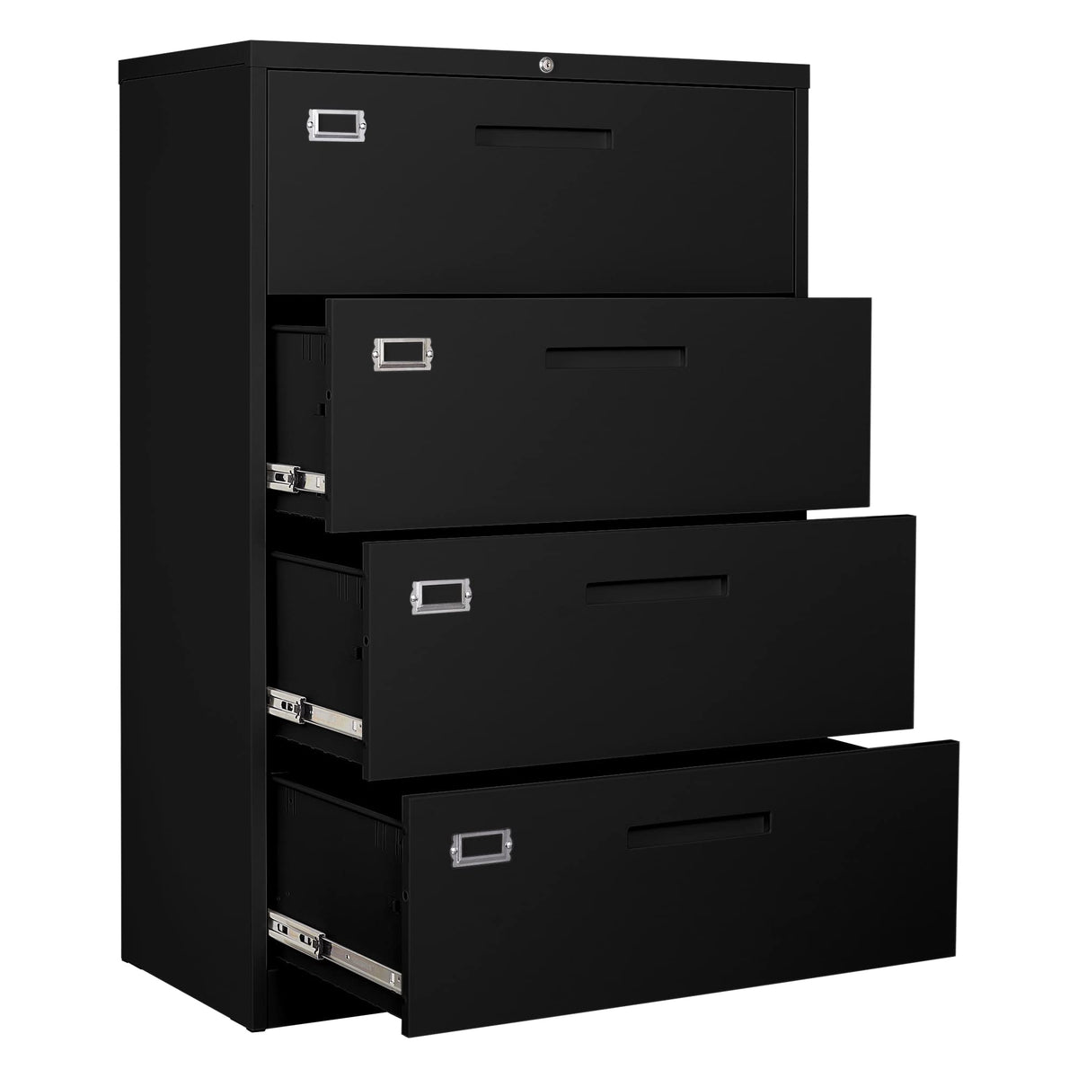 4 Drawer Black Metal Filing Cabinet with Lock W7496