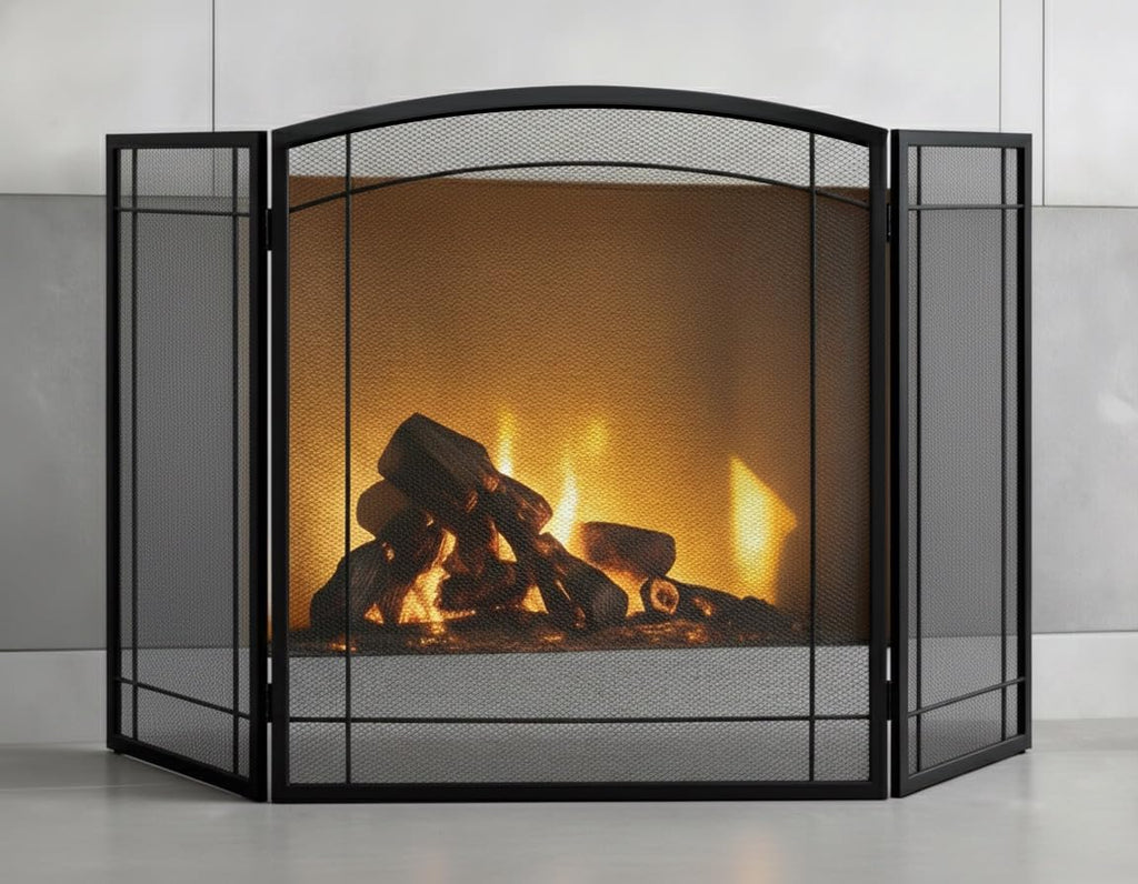 3 Panel 48" W x 29" H Foldable Wrought Metal Decorative Mesh Fireplace Screen F15822
