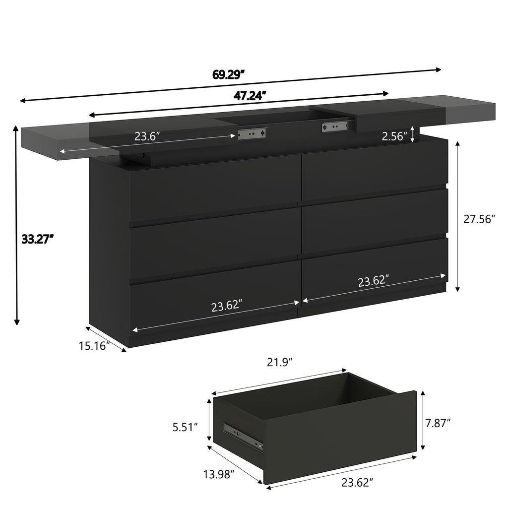 Black 6 Drawer Dresser with Sliding Desktop C609788