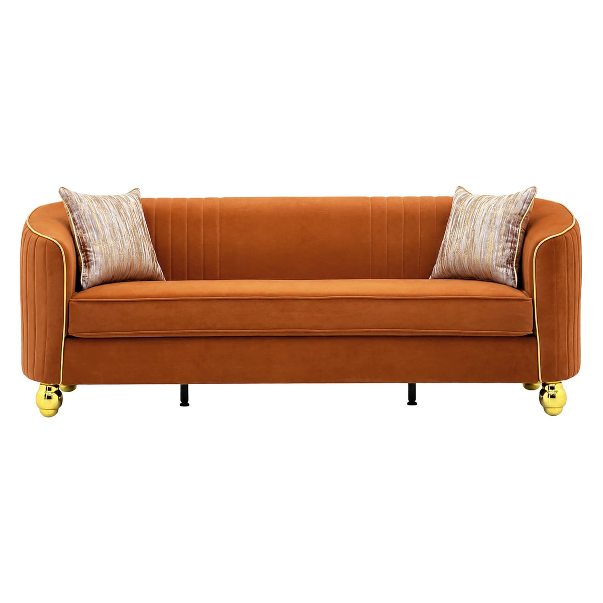 Velvet Modern Sofa Couch 3-Seater Deep Seat Sofa, Orange P87951