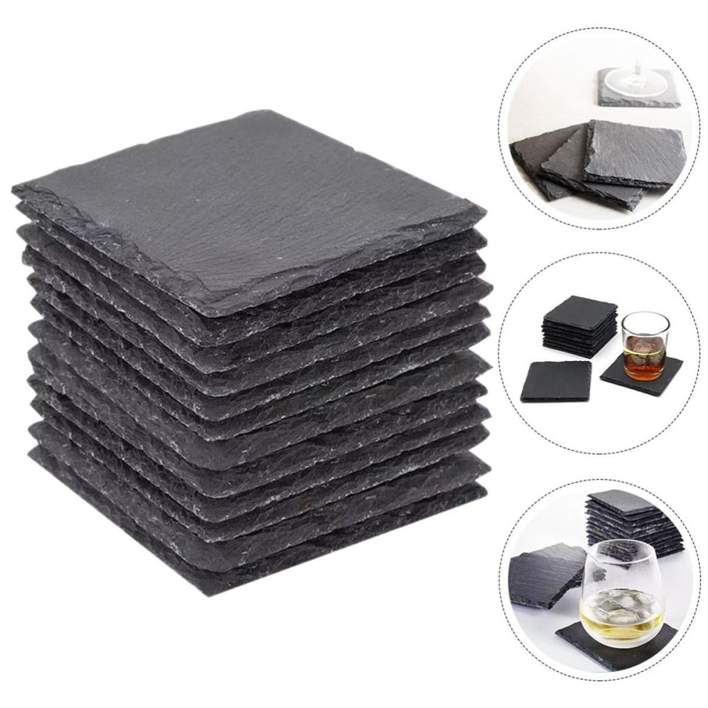 Black 12pcs Natural Stone Coaster Set R38871