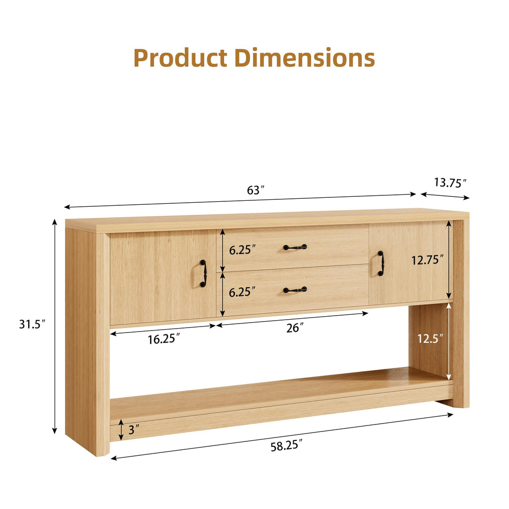 Oak Console Table with Storage Drawers U338
