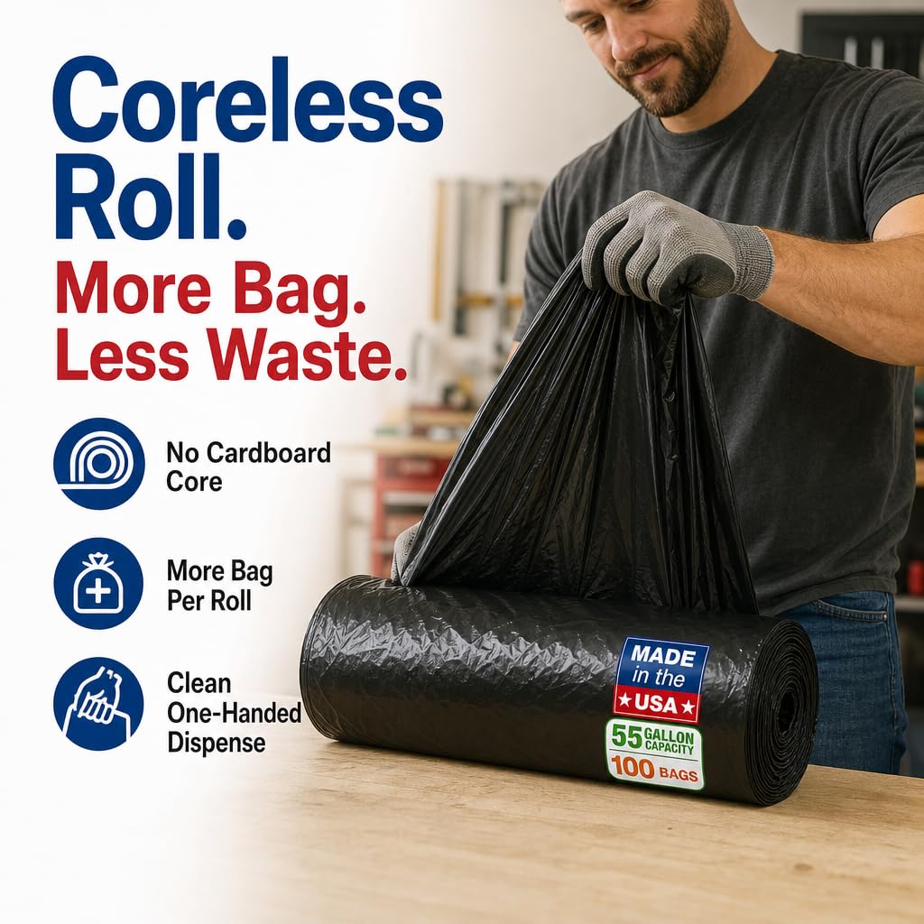 Heavy Duty Black 55-60 Gallon Trash Bags 100 Count H2134