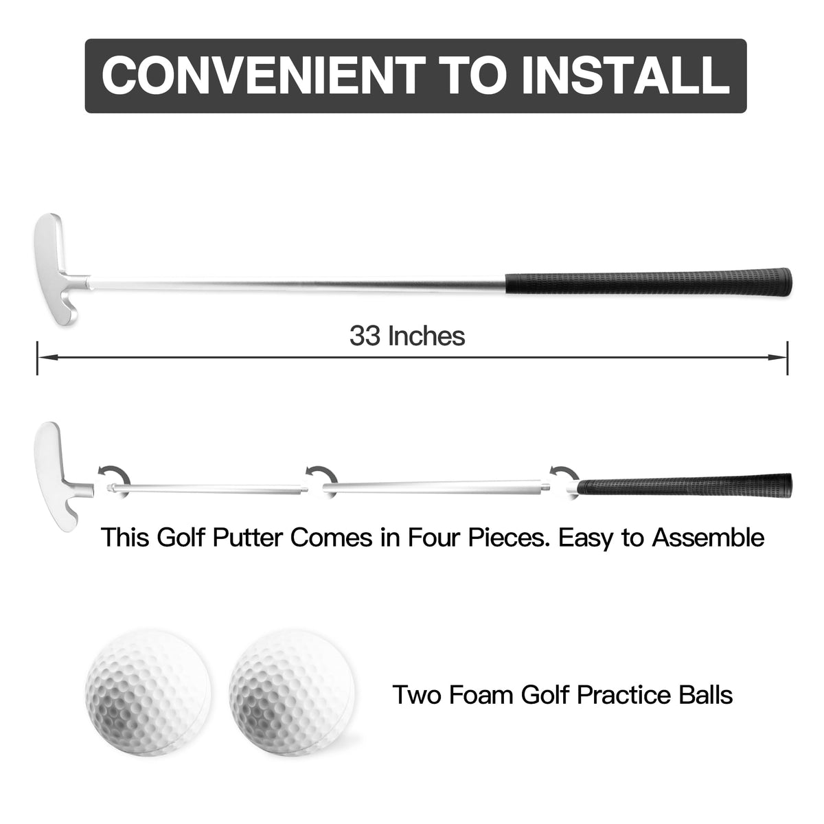 Right Handed 33" Golf Putter with 2 Golf Practice Ball M409356