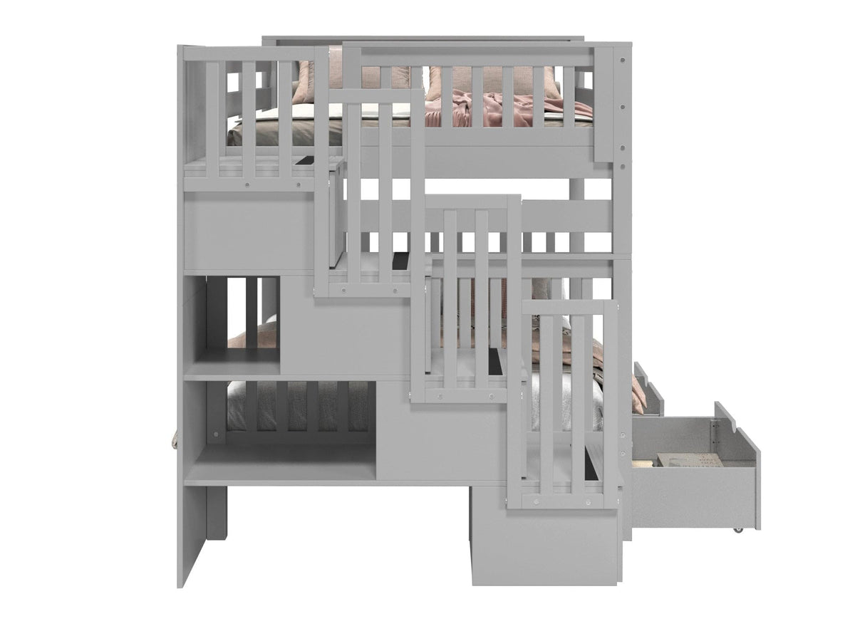 Full Over Full Gray Bunk Beds with Drawers P158281