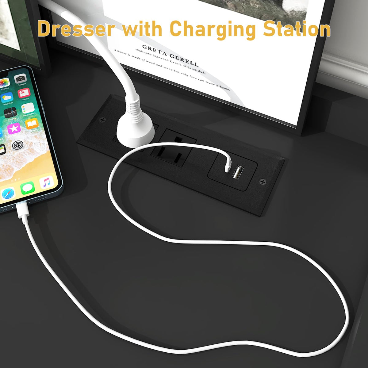Black 9 Drawer Dresser with Charging Station and LED Lights M570