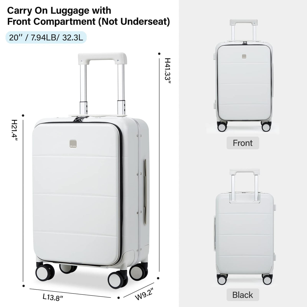 Smoke White 20 Inch Hard Shell Carry On Luggage S97679