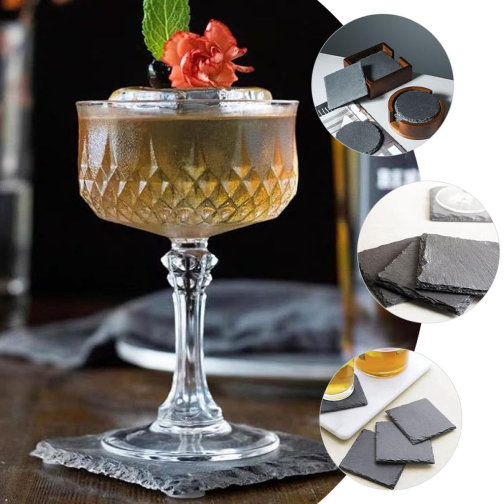 Black 12pcs Natural Stone Coaster Set R38871
