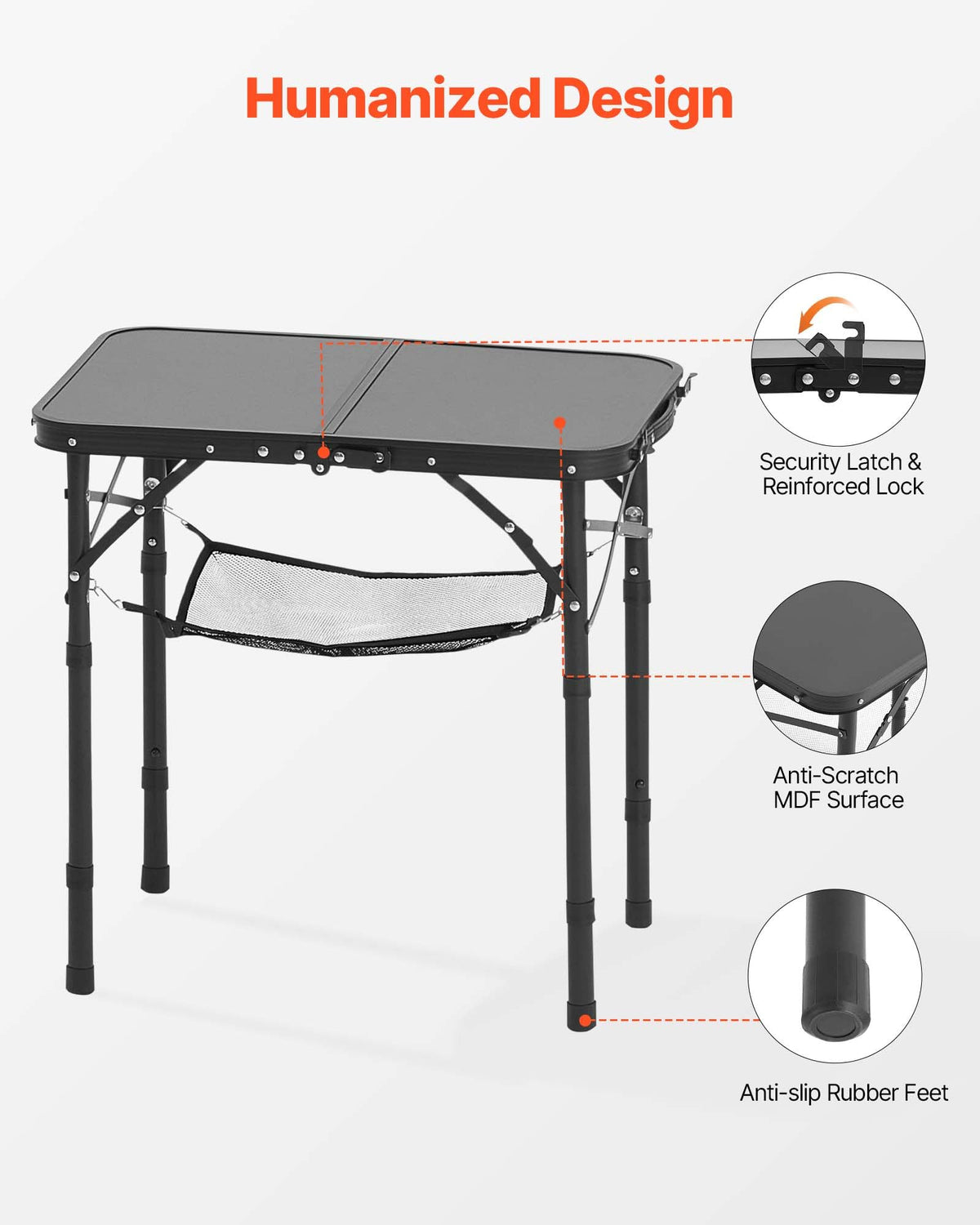 Folding Camping Table Adjustable Height Aluminum MDF 24 x 16 inch O492