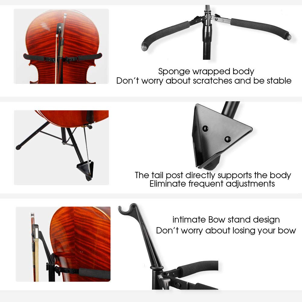 Adjustable Foldable Cello Stand with Bow Hook A768