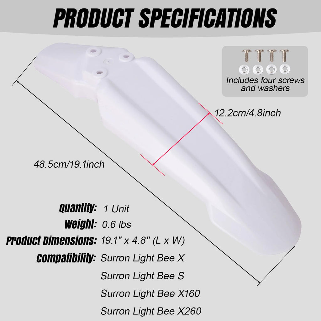 White Dirt Bike & Ebike Front Fender N762
