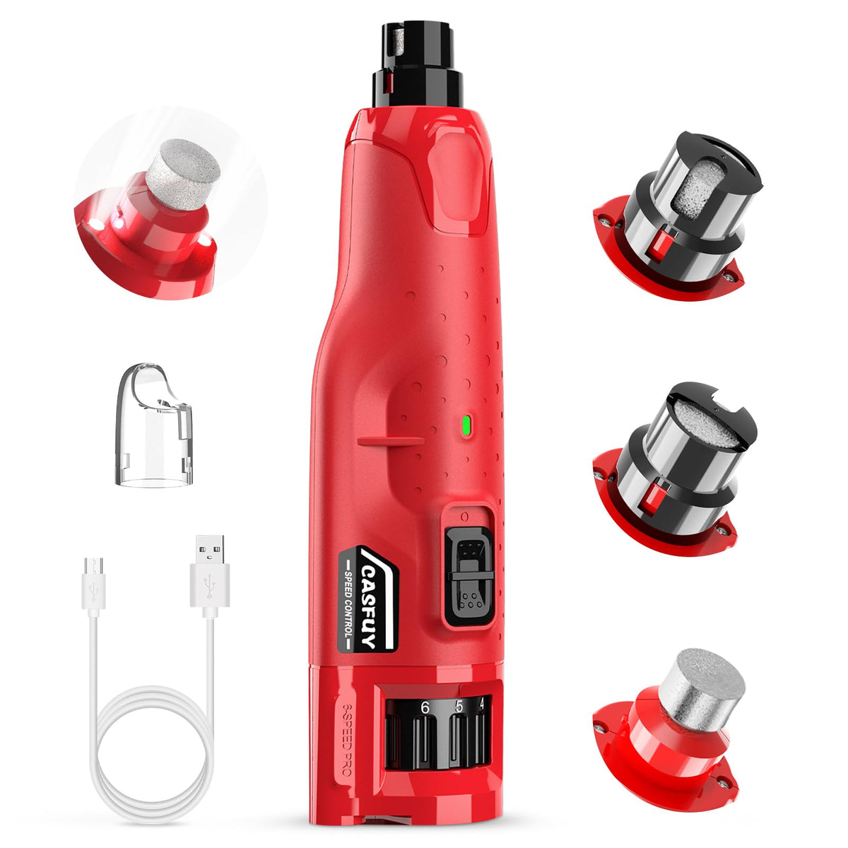 Quiet 6-Speed Rechargeable Electric Dog Nail Grinder with 2 LED Lights W14136