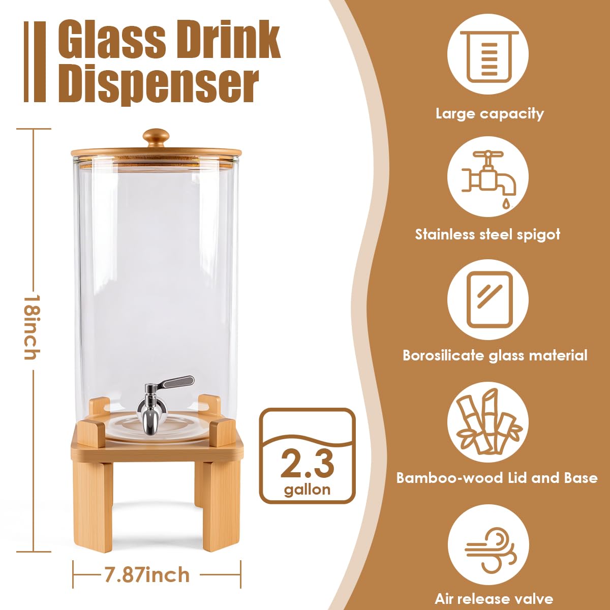2.3 Gallon Glass Beverage Dispenser with Spigot X294