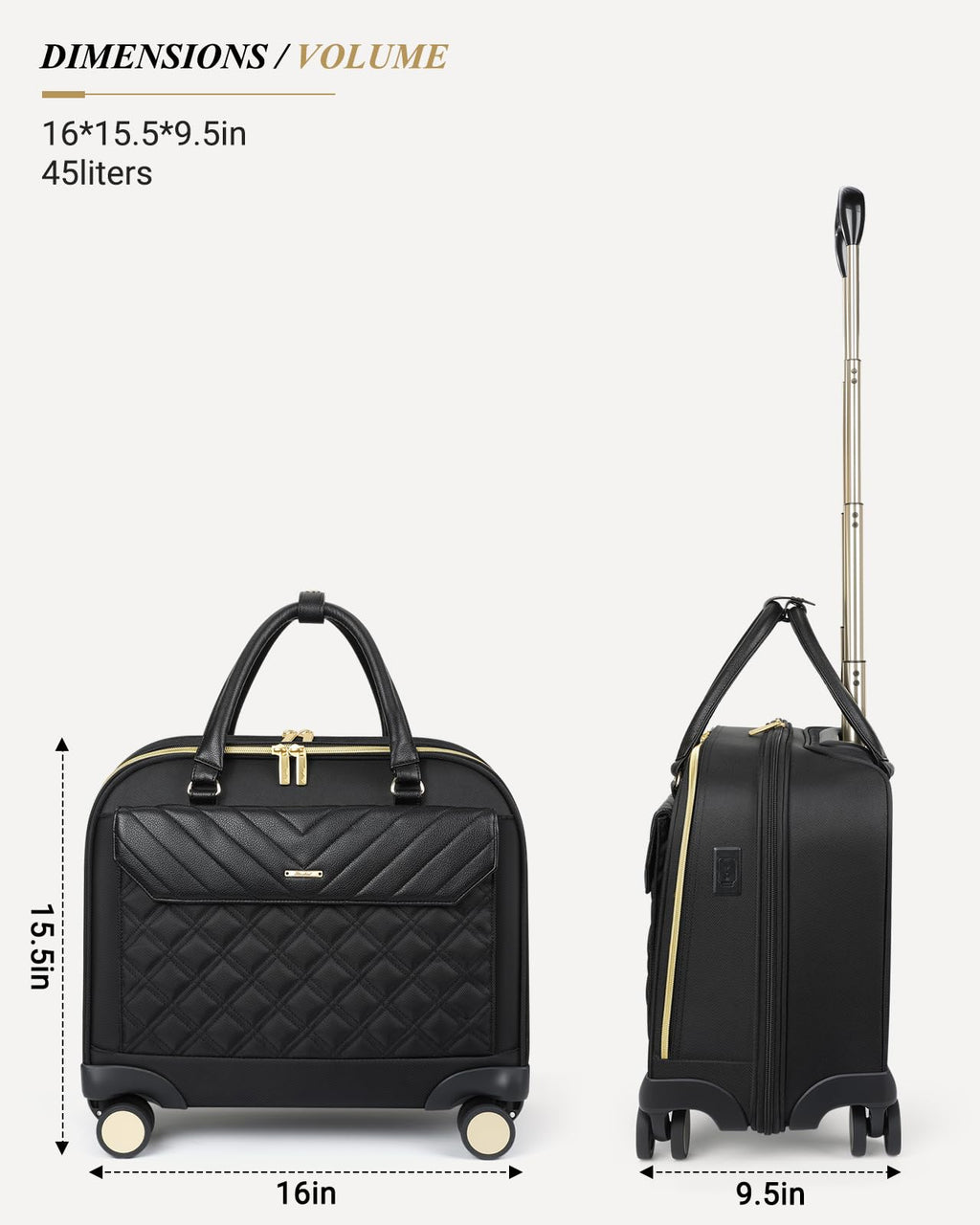 Rolling Laptop Bag for Women, 45L Wheeled Briefcase with USB Type-C Ports, Black Gold E598461