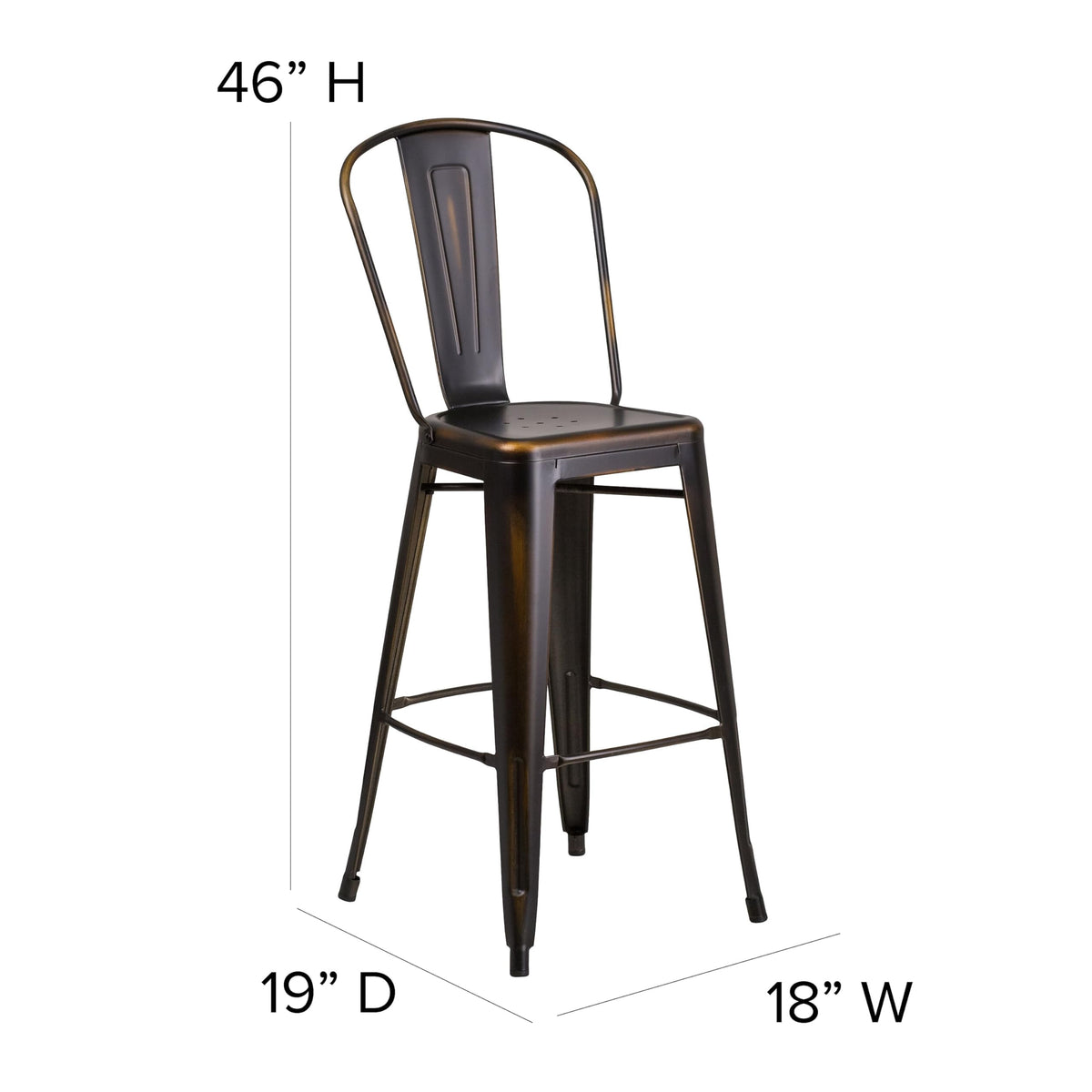 Distressed Copper Metal Indoor-Outdoor Barstool with Back U858