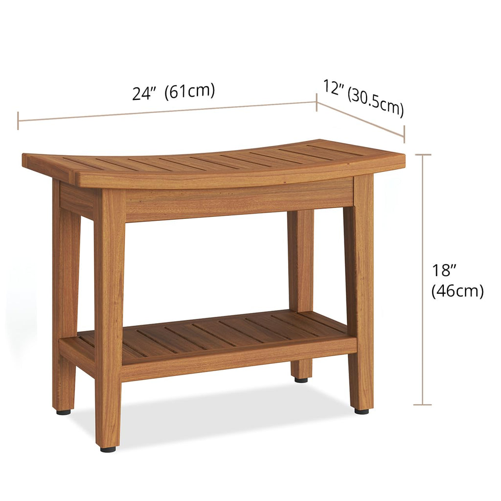 24" Teak Shower Bench with Shelf V35971