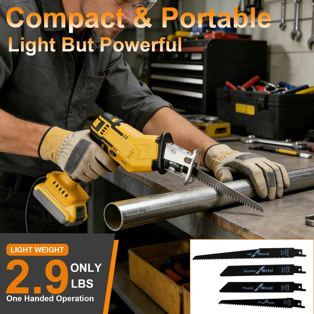 Cordless Reciprocating Saw 0-3500 SPM Variable Speed with 4 Blades C63902