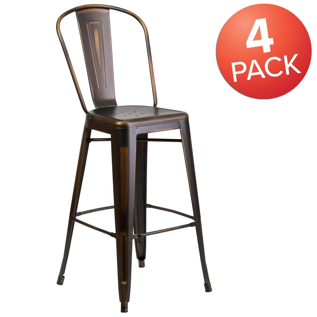 Distressed Copper Metal Indoor-Outdoor Barstool with Back U858