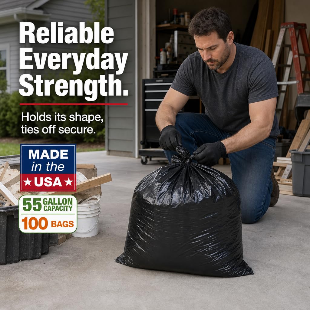 Heavy Duty Black 55-60 Gallon Trash Bags 100 Count H2134